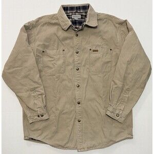Carhartt S296 Men's XL Tan Flannel Lined Canvas Shirt Jacket Black Heavy Snap